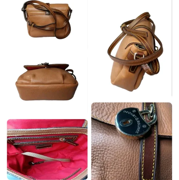 Dooney & Bourke Samba Pebbled Leather Flap Crossbody Bag Brown Small Retail $238